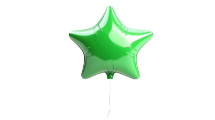 Green star shaped balloon floating on transparent background