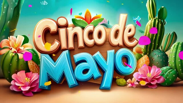 Vibrant cinco de mayo celebration with floral and cactus elements Happy Cinco de mayo