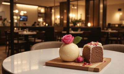 A bistro with a Women's Day promotion a complimentary rose-infused mousse for all women dining in. The menu features savory