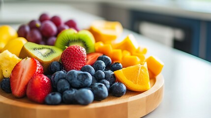 A Vibrant, Healthy Fruit Platter Brimming With Colorful Kiwi, Strawberries, Blueberries, Oranges, And Grapes. Perfect For A Refreshing Snack Or Summer Party!