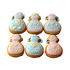 Baby Shower Cookies Shaped Like Rattles and Bottles Isolated on Transparent Background