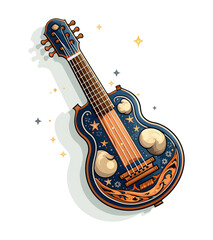 A Vibrant Cartoon Style Sitar Musical Instrument