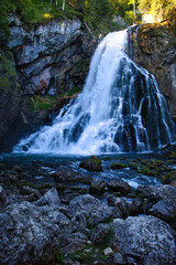 Obraz premium Golling Waterfall on a spring morning in Golling an der Salzach, Austria.