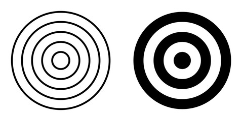 Black and white bullseye target isolated on a transparent background. Thin line and outline style. Representing precision, focus, and accuracy in achieving goals. Big target sign. Vector illustration