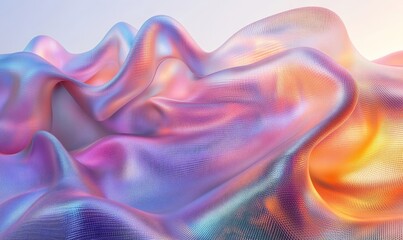 Abstract iridescent metallic mesh suspended in space, 3d render, Generative AI