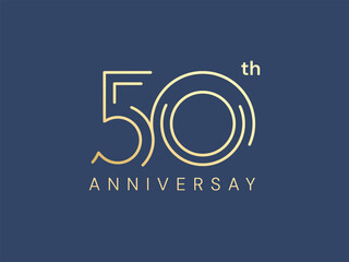 Obraz premium 50th Anniversary luxury gold celebration with lines Analysis logo typography vector design concept. Fifty years anniversary gold number template for celebration event, business company, invitation.