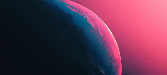  Futuristic Planet with Pink and Blue Glow in Space