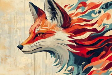 Fiery Fox Abstract Artistic Animal Portrait