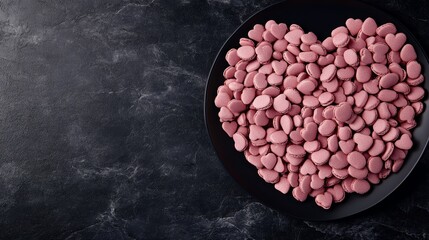 Naklejka premium Pink Heart Shaped Macarons on Dark Plate