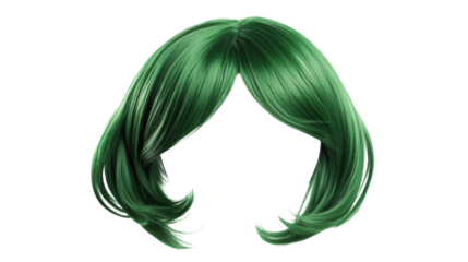 Green wig hair isolated on transparent background for compositing