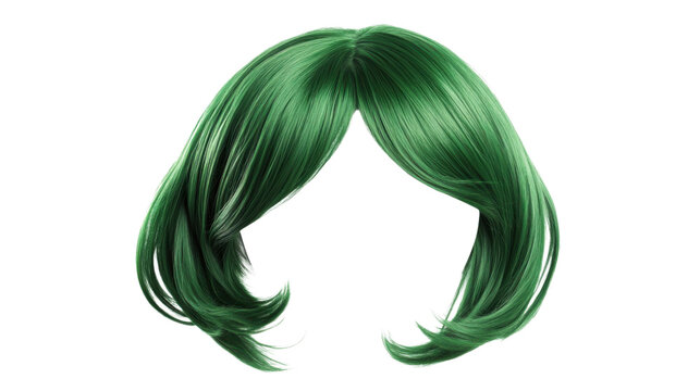Green wig hair isolated on transparent background for compositing