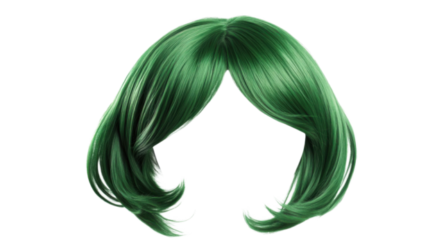Green wig hair isolated on transparent background for compositing