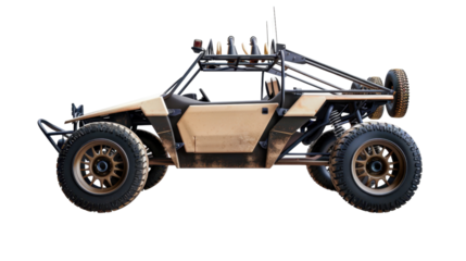 Powerful off-road dune buggy standing out against transparent background