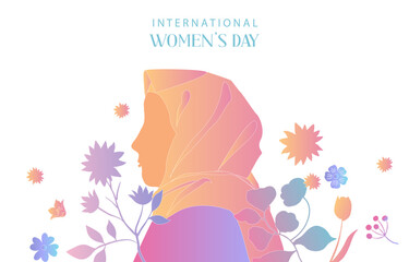 International women's day background with flower and gradient style for horizontal design