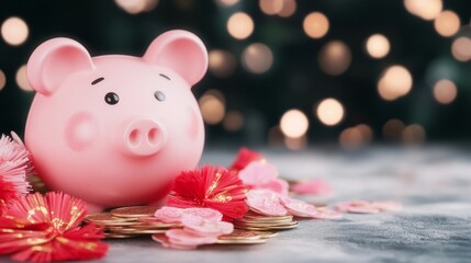 Pink Piggy Bank Savings Lunar New Year Celebration