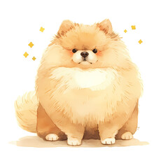 Obraz premium Adorable fluffy Pomeranian dog, sitting and looking directly at the camera. Warm, inviting tones.