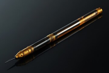 Naklejka premium Elegant gold pen, black background, studio shot, writing tool