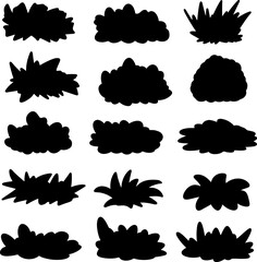 Set collection vector illustration of silhouette black and white bush, tree, flower, leaf, branch clip art