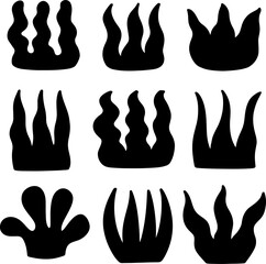 Set collection vector illustration of silhouette black and white bush, tree, flower, leaf, branch clip art