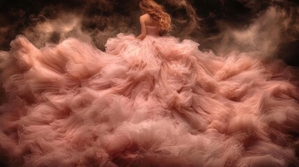 Obraz premium Pink Tulle Gown Swirling in Smoky Haze