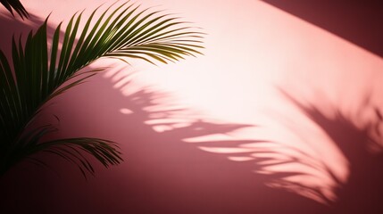 Pink Wall Palm Leaf Shadow Sunlight Minimalist Photography