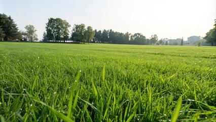 Obraz premium Lush green grass with a slight sheen on the surface, nature's beauty, outdoor landscape, idyllic scene