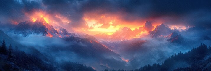 Fototapeta premium Fiery Sunset over Majestic Mountains