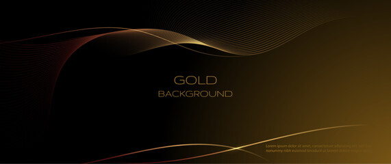 Abstract shiny gold luxury background. Vector illustration element with gold wave line, sparkle, texture on dark, black color background. Graphic design for event, cover business, banner template