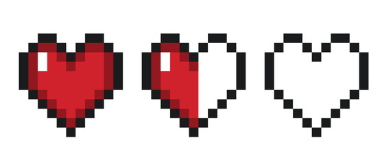 Obraz premium red heart love pixel 8bit graphic design, vector illustration