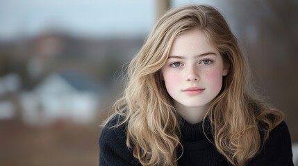 Obraz premium Portrait of a Young Woman with Fair Skin and Blonde Hair