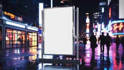 Modern Empty space advertisement board, blank white signboard in city in night