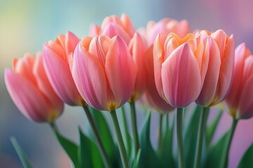 Fototapeta premium Pink and orange tulips blooming in spring bouquet