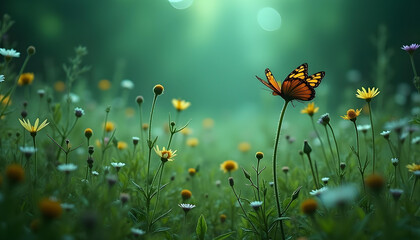 Fototapeta premium a butterfly on a flower in a forest