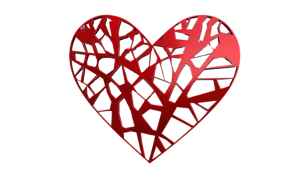 Shattered red heart with transparent background