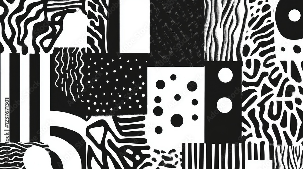 Poster Organic and geometric black-and-white abstract patterns. Smooth and sharp elements create a unique composition.