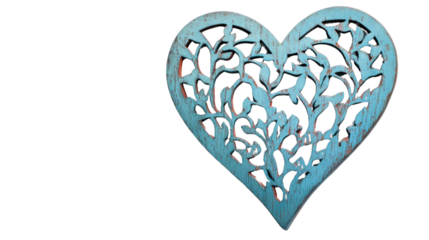Intricate carved wooden heart with transparent background