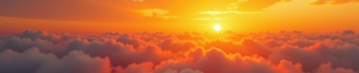 Fototapeta premium Orange hues of sunrise peeking through the clouds, morning, yellow, mist