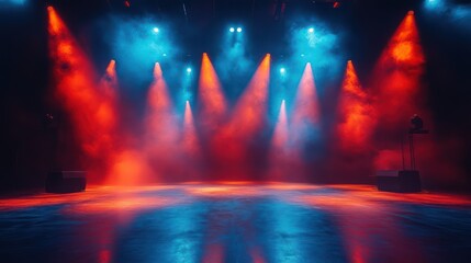 Obraz premium Red and Blue Stage Lighting: A Dramatic Concert Setting