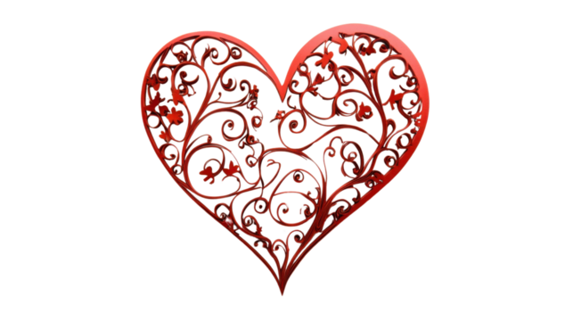 Red floral heart showing love and romance on transparent background