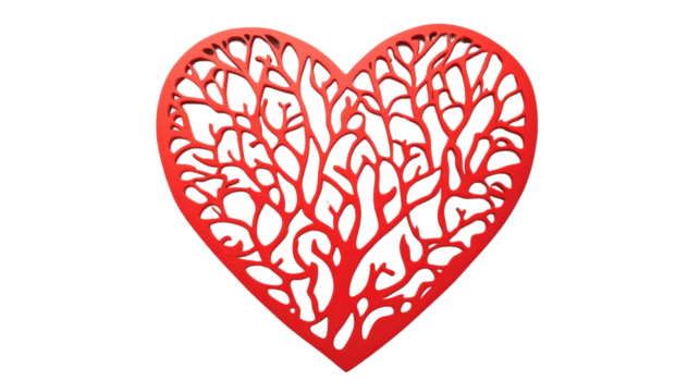 Intricate red heart with tree branch design