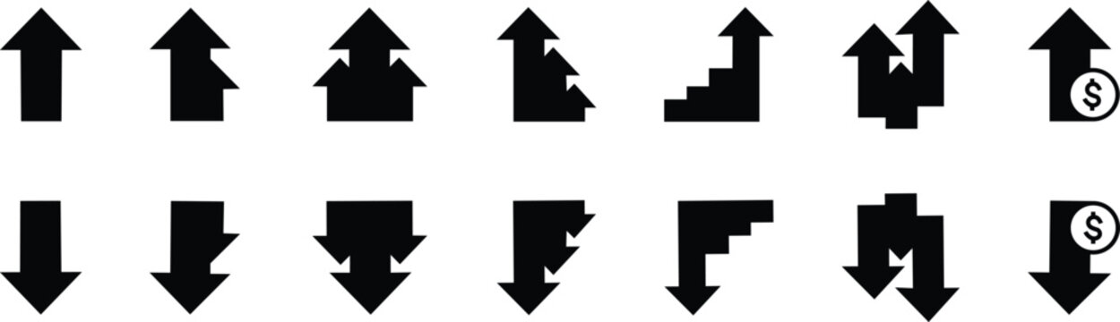 Increase and Decrease icon in flat set. isolated on transparent background Contains such as Arrow Chart Diagram, Finance and Economy Graph Growth Stock Market Data Traffic vector for apps or web