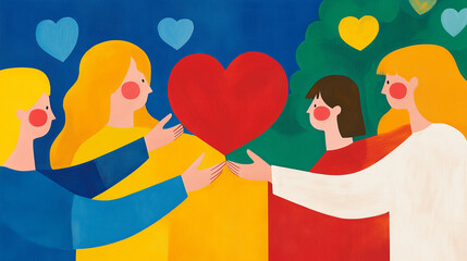 Sharing love background in character illustration. Girl and heart graphic design.