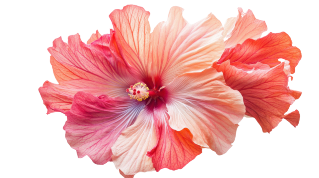 Vibrant pink and orange hibiscus on transparent background