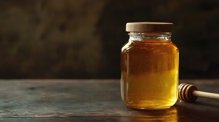 Golden Honey in Glass Jar