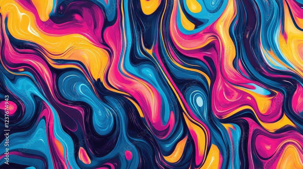 Poster psychedelic liquid patterns with monochrome fluid shapes twisting and warping dynamically.