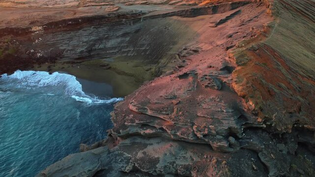 Aerial Drone Pan Of Papakōlea Green Sand Beach In Big Island, Hawaii, USA