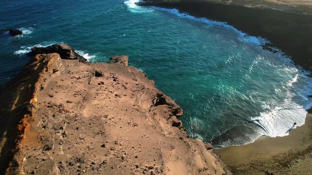 Drone Pan Of Papakōlea Green Sand Beach In Big Island, Hawaii, USA