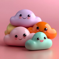 3d cartoon rainbow and clouds, very clean clear