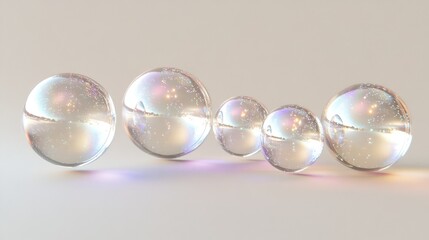 Realistic soap bubbles in various sizes, shimmering with rainbow hues against a gradient.