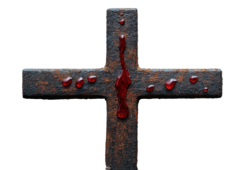rusty cross with blood drops - isolated on black